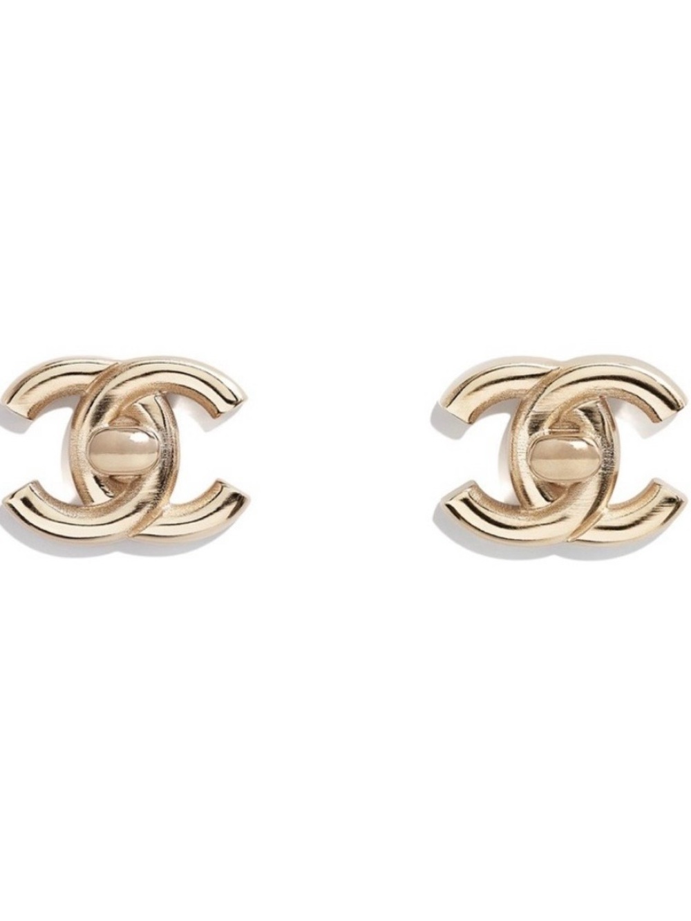 NEW Chanel 21S Classic Gold CC Turn-Lock Stud Earrings. FULL SET